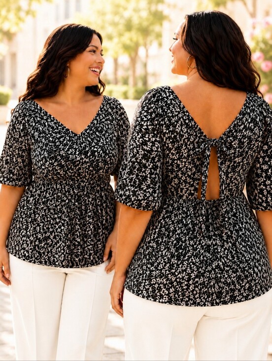 torrid Tops - Torrid Low Back Tie Open Keyhole Back Puff Sleeve V Neck Animal Print Blouse